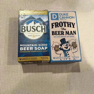 Duke Cannon soap, Busch beer, Frothy the Beer Man, NIP, stocking stuffers